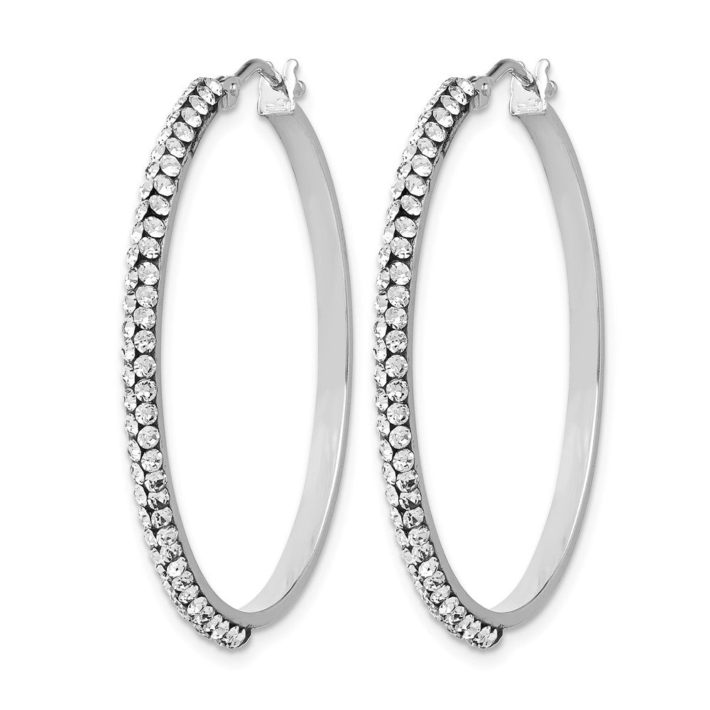 14K w/Wht RH-plating Crystal Hoop Earrings