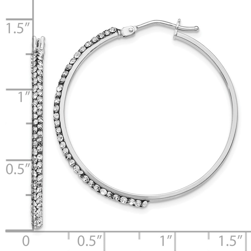 14K w/Wht RH-plating Crystal Hoop Earrings