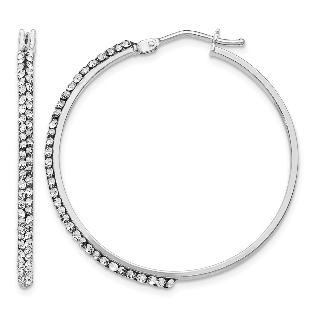 14K w/Wht RH-plating Crystal Hoop Earrings