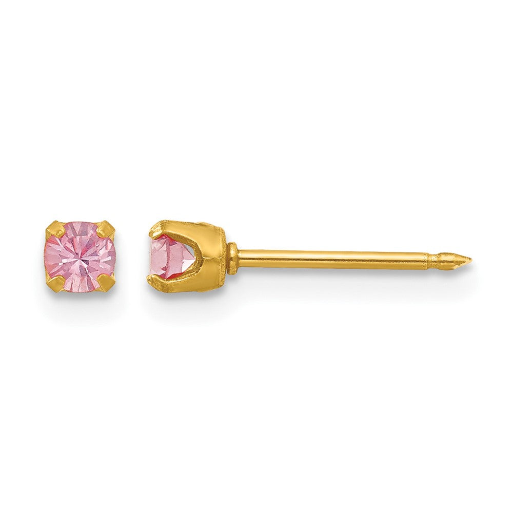 Inverness 24k Gold-plated 3mm June Pink Crystal Birthstone Post Piercing Earrings