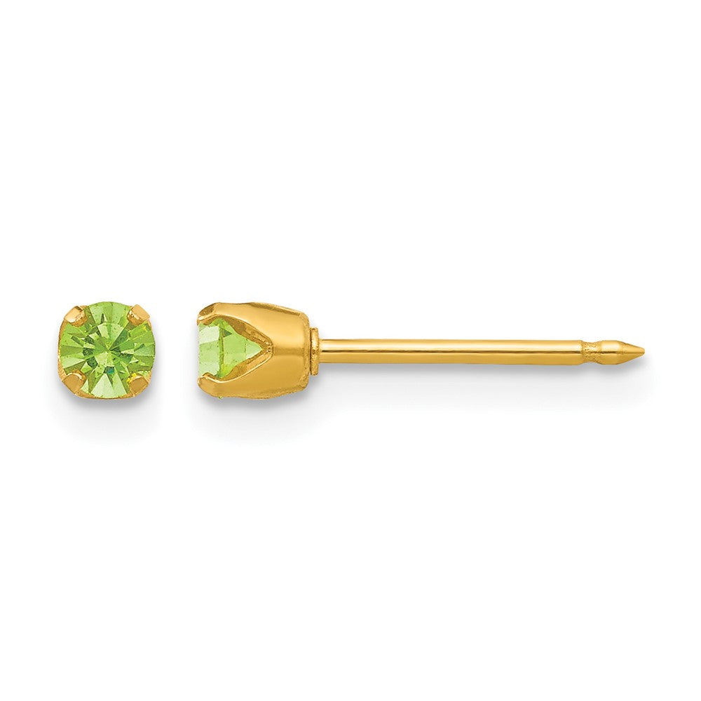 Inverness 24k Gold-plated 3mm August Light Green Crystal Birthstone Post Piercing Earrings