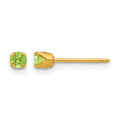 Inverness 24k Gold-plated 3mm August Light Green Crystal Birthstone Post Piercing Earrings