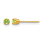 Inverness 24k Gold-plated 3mm August Light Green Crystal Birthstone Post Piercing Earrings