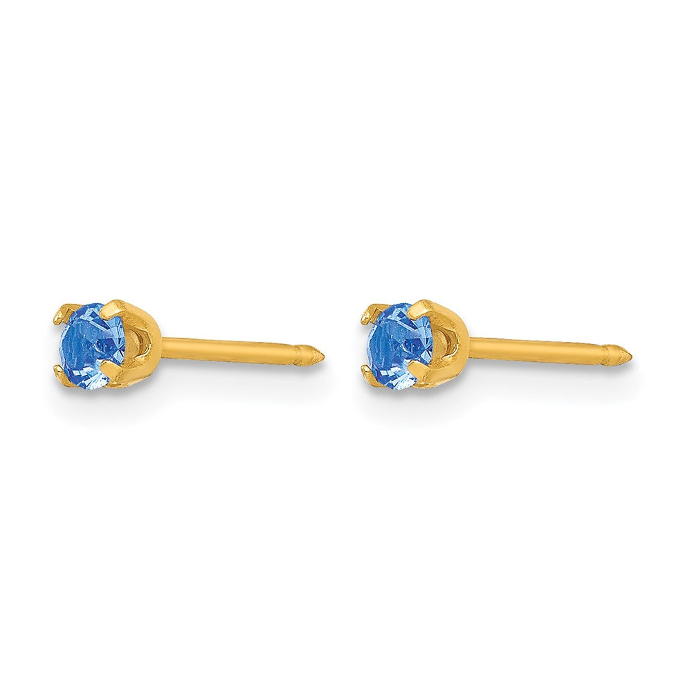 Inverness 24k Gold-plated 3mm September Blue Crystal Birthstone Post Piercing Earrings