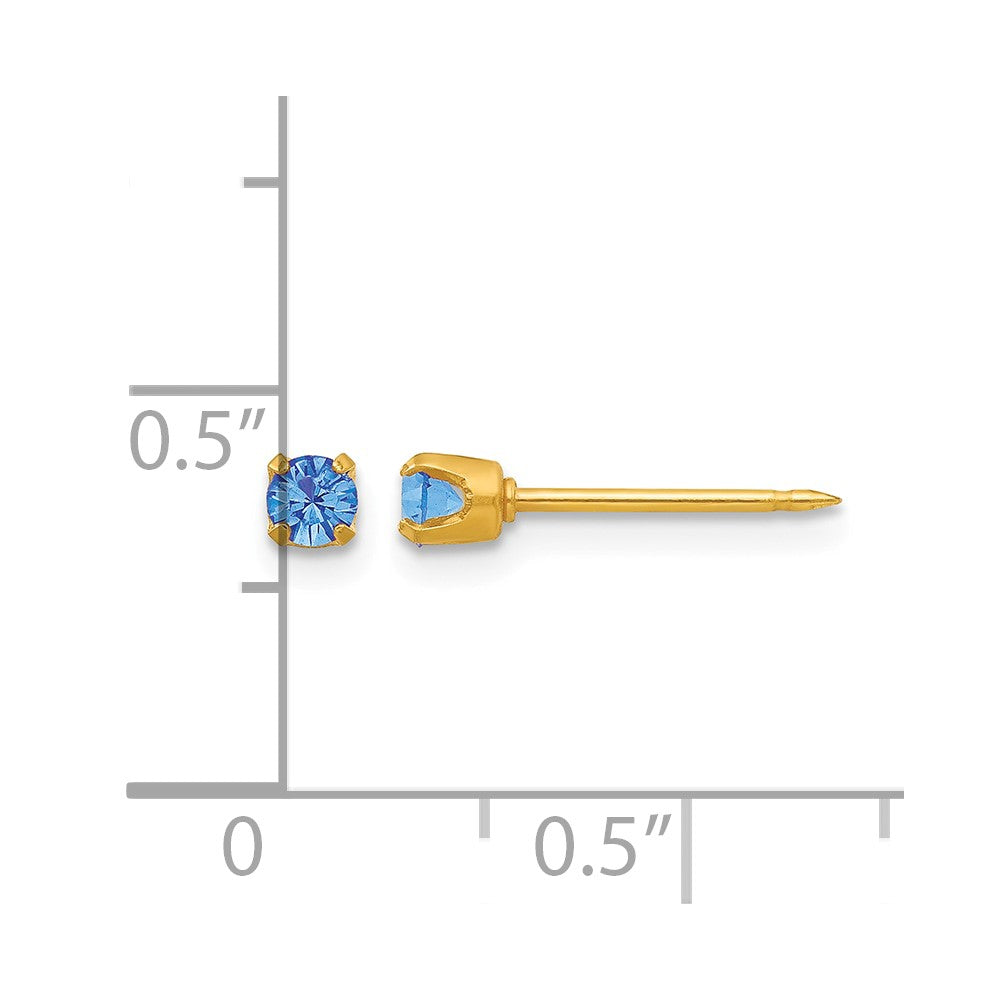 Inverness 24k Gold-plated 3mm September Blue Crystal Birthstone Post Piercing Earrings