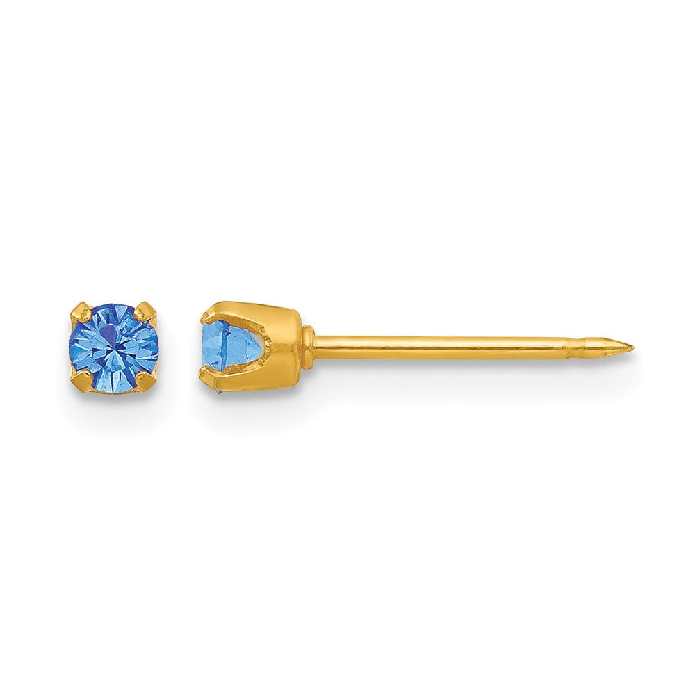 Inverness 24k Gold-plated 3mm September Blue Crystal Birthstone Post Piercing Earrings