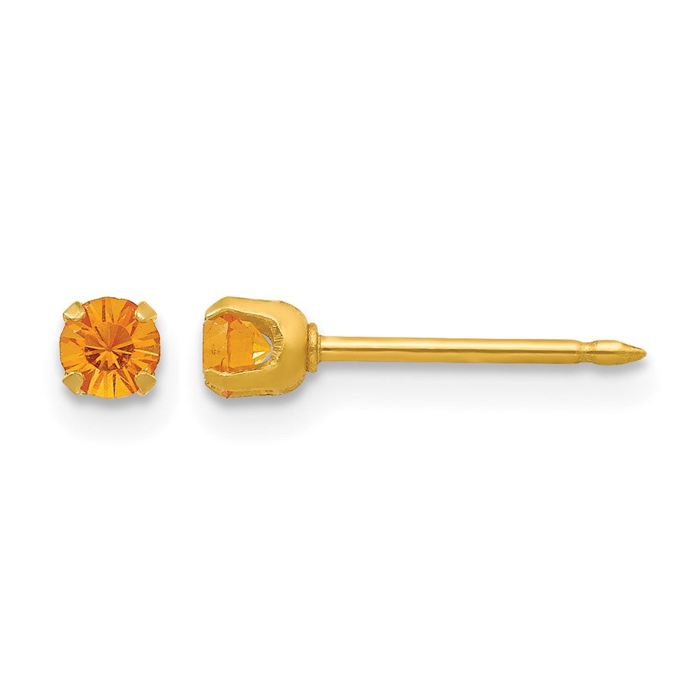 Inverness 24k Gold-plated 3mm November Yellow Crystal Birthstone Post Piercing Earrings