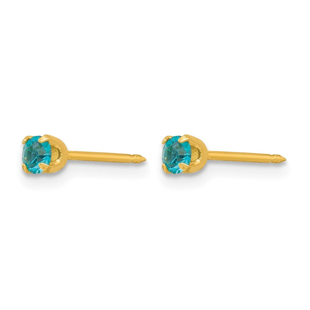 Inverness 24k Gold-plated 3mm December Blue Crystal Birthstone Post Piercing Earrings