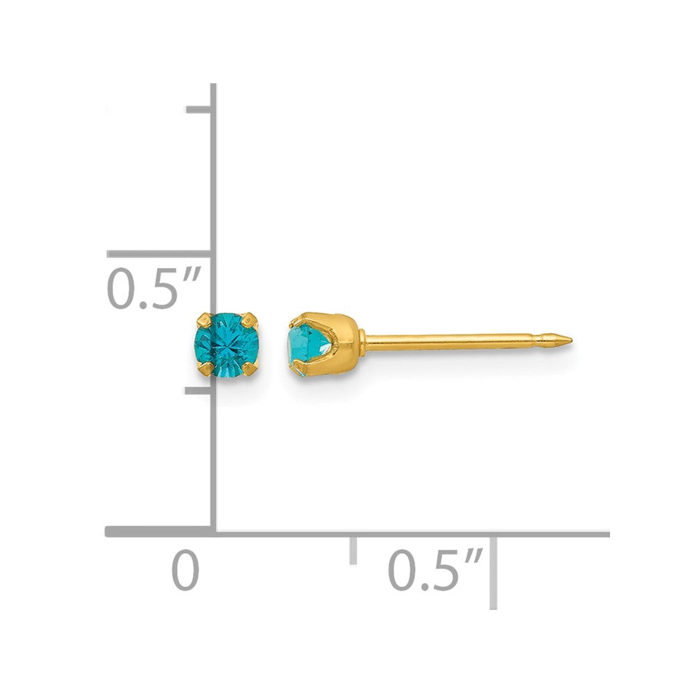Inverness 24k Gold-plated 3mm December Blue Crystal Birthstone Post Piercing Earrings
