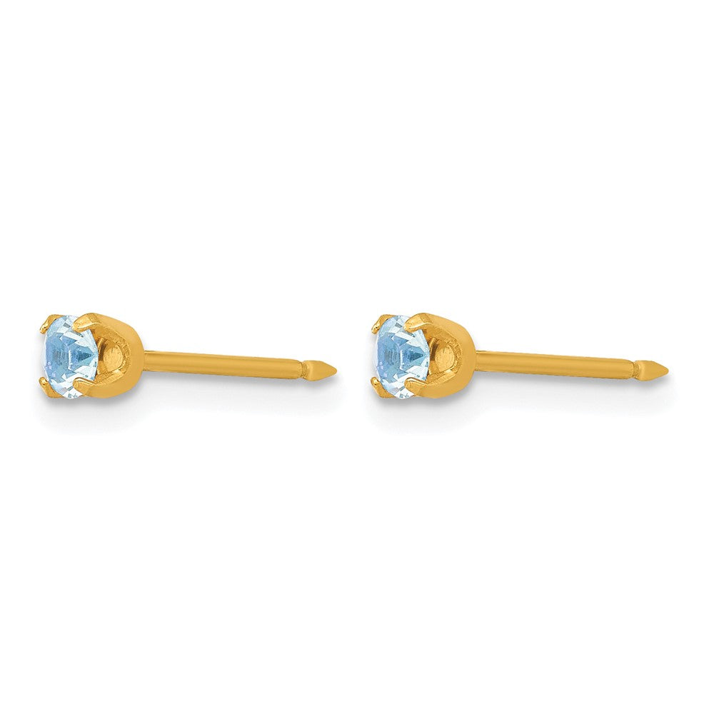 Inverness 14k 3mm March Aqua Crystal Birthstone Post Piercing Earrings