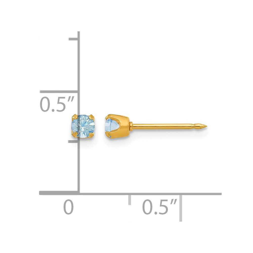 Inverness 14k 3mm March Aqua Crystal Birthstone Post Piercing Earrings