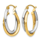 14K Two-tone Polished Double Oval Twist Hoop Earrings