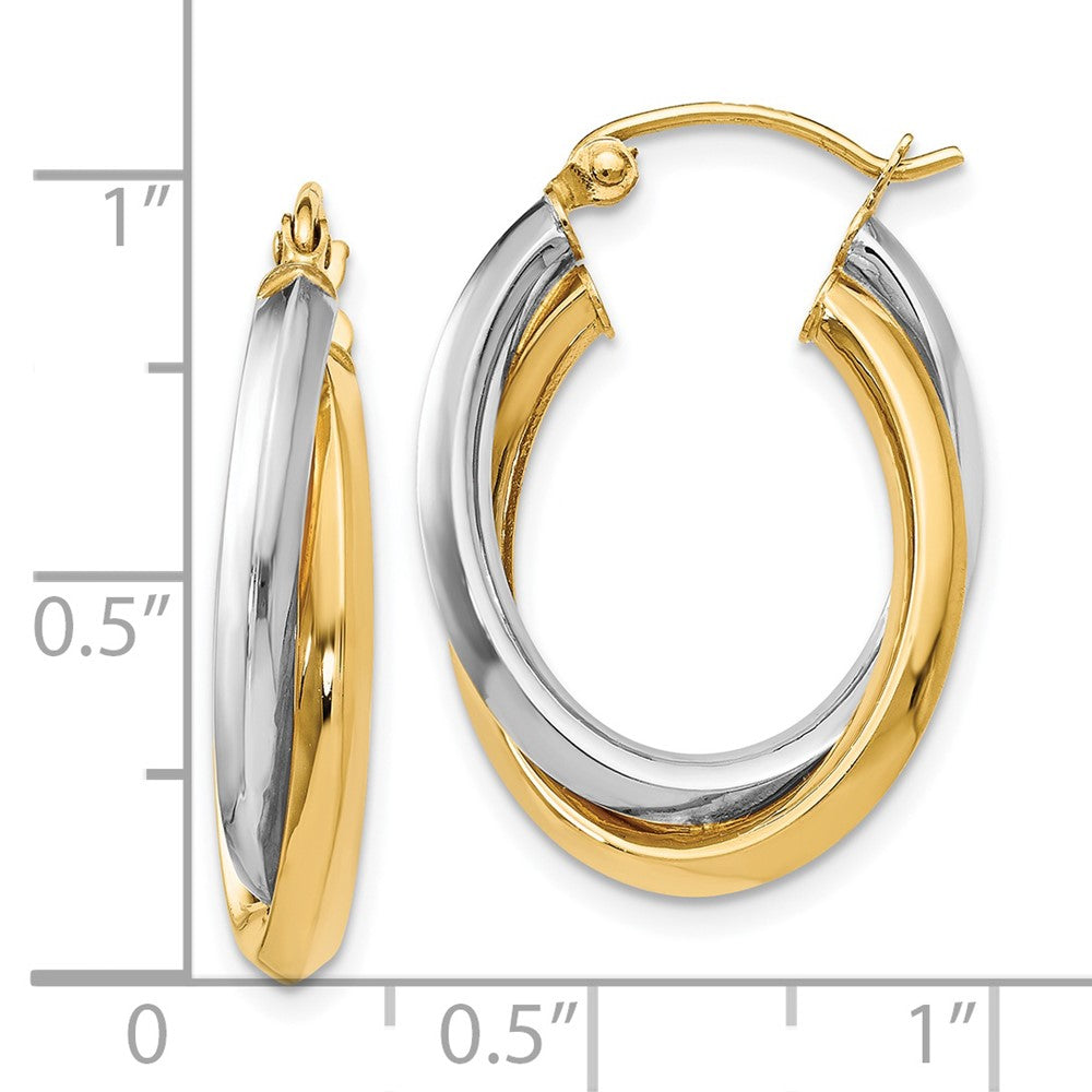 14K Two-tone Polished Double Oval Twist Hoop Earrings