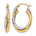 14K Two-tone Polished Double Oval Twist Hoop Earrings