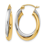 14K Two-tone Polished Double Oval Twist Hoop Earrings