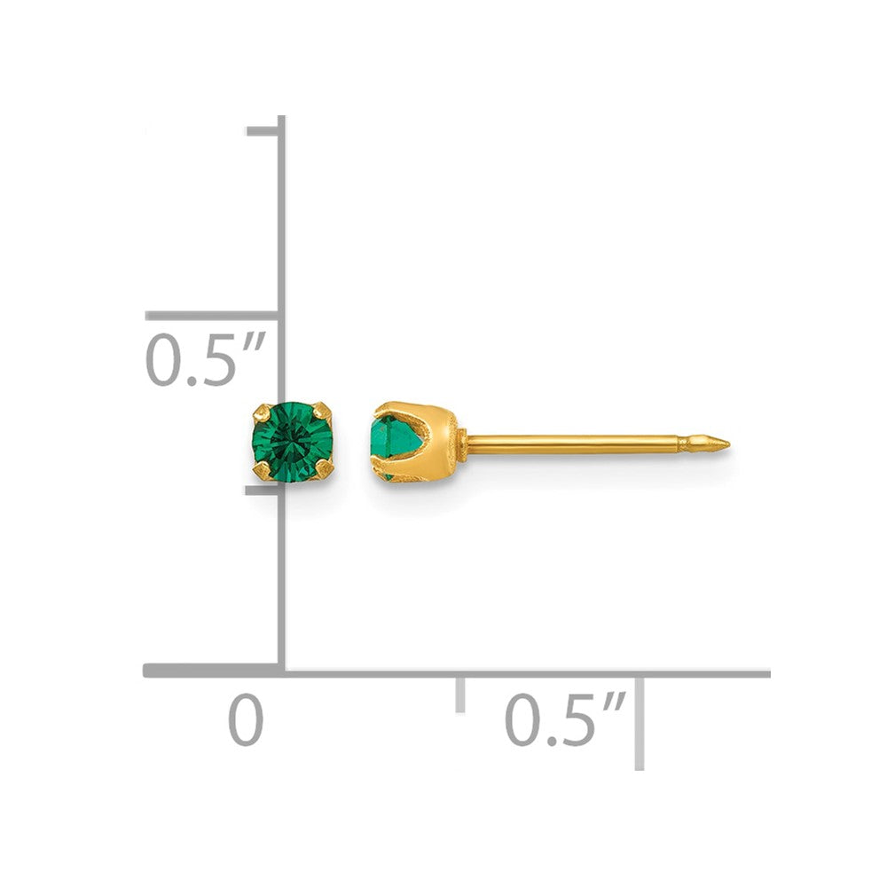 Inverness 14k 3mm May Green Crystal Birthstone Post Piercing Earrings