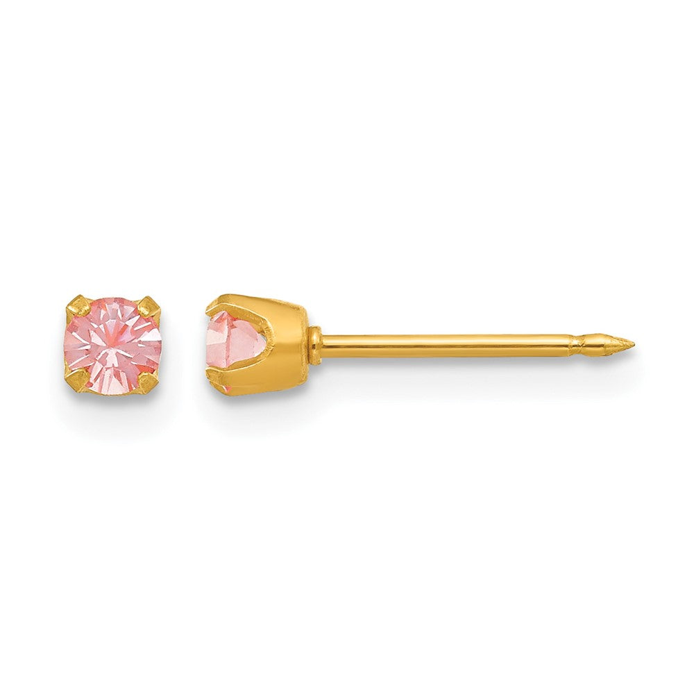 Inverness 14k 3mm June Pink Crystal Birthstone Post Piercing Earrings