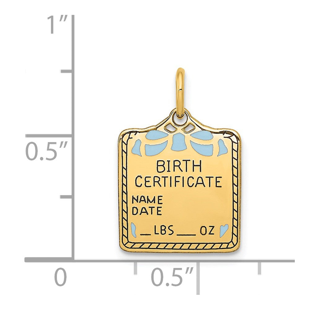 14k Enameled Blue Engravable BIRTH CERTIFICATE Charm