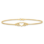 14k Polished Open Heart with Filigree and Bismark Chain 10 inch  Anklet