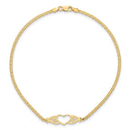 14k Polished Open Heart with Filigree and Bismark Chain 10 inch  Anklet