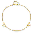 14k Polished Cut-out Heart 9 inch Plus 1 inch Extender - Total 10 inch Anklet