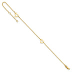 14k Polished Cut-out Heart 9 inch Plus 1 inch Extender - Total 10 inch Anklet