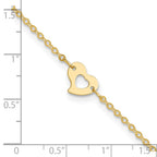 14k Polished Cut-out Heart 9 inch Plus 1 inch Extender - Total 10 inch Anklet