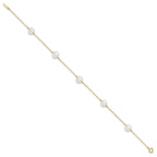 14k 7-8mm White Near-Round Freshwater Cultured Pearl 5-Station 9 inch Anklet