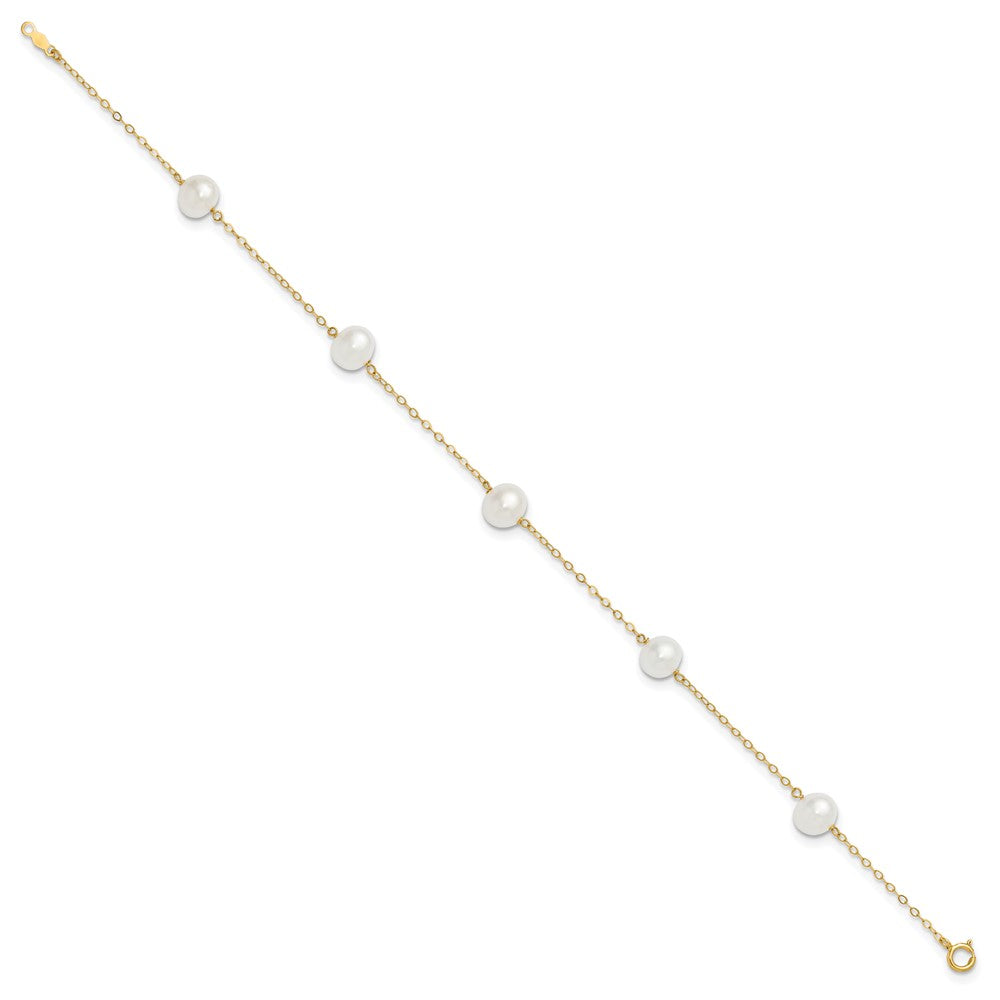 14k 7-8mm White Near-Round Freshwater Cultured Pearl 5-Station 9 inch Anklet