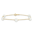 14k 7-8mm White Near-Round Freshwater Cultured Pearl 5-Station 9 inch Anklet