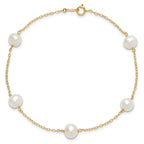 14k 7-8mm White Near-Round Freshwater Cultured Pearl 5-Station 9 inch Anklet