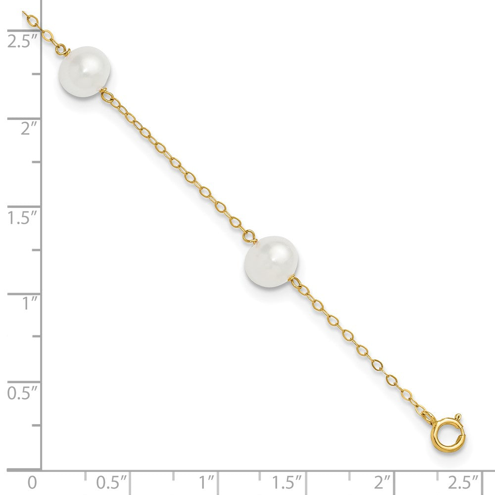 14k 7-8mm White Near-Round Freshwater Cultured Pearl 5-Station 9 inch Anklet