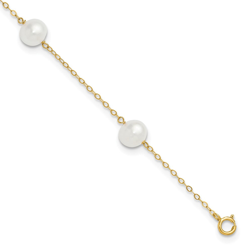 14k 7-8mm White Near-Round Freshwater Cultured Pearl 5-Station 9 inch Anklet