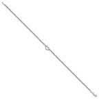 14k White Gold Diamond-cut Open Heart and Rope Chain 10 inch Anklet