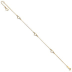 14k Diamond-cut Open Heart 3-Station 9 inch Plus 1 inch Extender - Total 10 inch Anklet