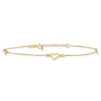 14k Diamond-cut Open Heart 3-Station 9 inch Plus 1 inch Extender - Total 10 inch Anklet