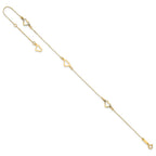 14K Fancy Open Hearts 3-Station 9 inch Plus 1 inch Extender - Total 10 inch Anklet