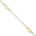 14K Fancy Open Hearts 3-Station 9 inch Plus 1 inch Extender - Total 10 inch Anklet