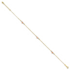 14k Tri-Color Puffed Hearts and Beads 9 inch Plus 1 inch Extender - Total 10 inch Anklet