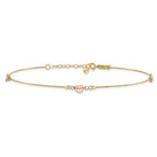 14k Tri-Color Puffed Hearts and Beads 9 inch Plus 1 inch Extender - Total 10 inch Anklet