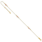 14k Tri-Color Puffed Hearts and Beads 9 inch Plus 1 inch Extender - Total 10 inch Anklet