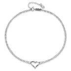14k White Gold Double Strand Chain Twisted Heart 9 inch Plus 1 inch Extender - Total 10 inch Anklet