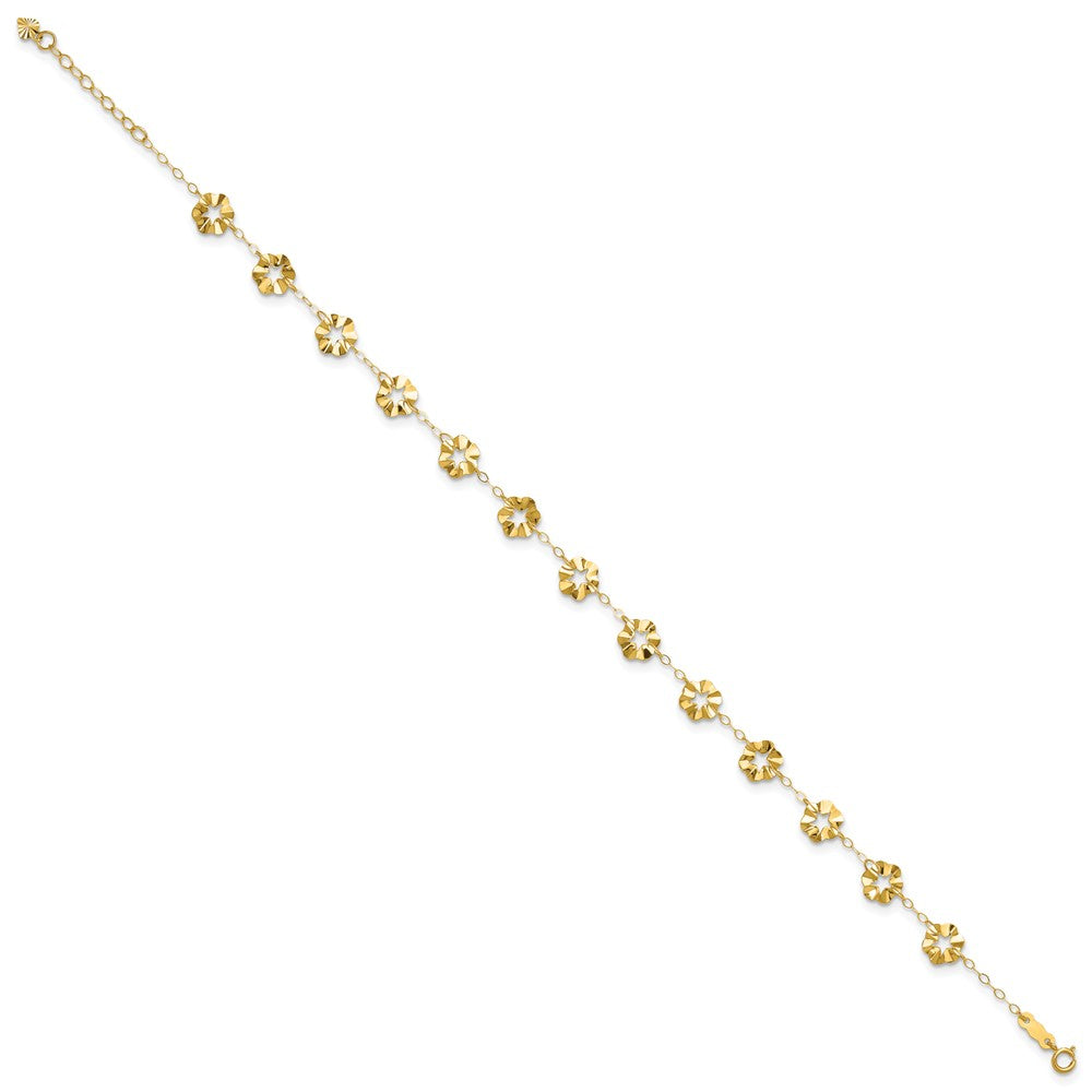 14k Ruffle Star Flowers 9 inch Plus 1 inch Extender - Total 10 inch Anklet
