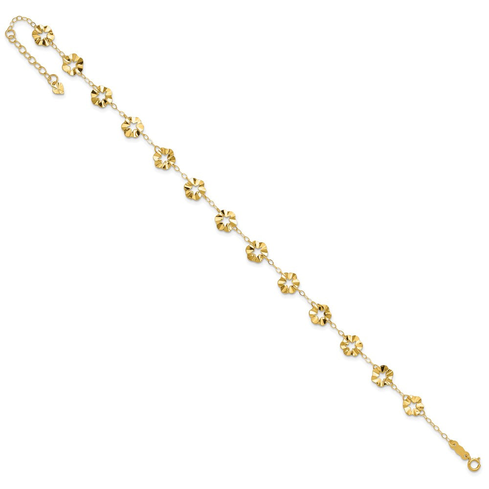 14k Ruffle Star Flowers 9 inch Plus 1 inch Extender - Total 10 inch Anklet
