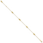 14k Diamond-cut Rice Puff Beads 4-Station 9 inch Plus 1 inch Extender - Total 10 inch Anklet