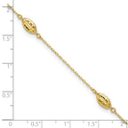 14k Diamond-cut Rice Puff Beads 4-Station 9 inch Plus 1 inch Extender - Total 10 inch Anklet