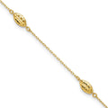 14k Diamond-cut Rice Puff Beads 4-Station 9 inch Plus 1 inch Extender - Total 10 inch Anklet