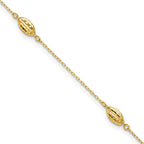 14k Diamond-cut Rice Puff Beads 4-Station 9 inch Plus 1 inch Extender - Total 10 inch Anklet