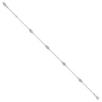 14k White Gold Diamond-cut Rice Puff Beads 4-Station 9 inch Plus 1 inch Extender - Total 10 inch Anklet