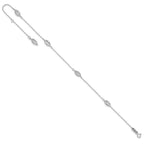 14k White Gold Diamond-cut Rice Puff Beads 4-Station 9 inch Plus 1 inch Extender - Total 10 inch Anklet